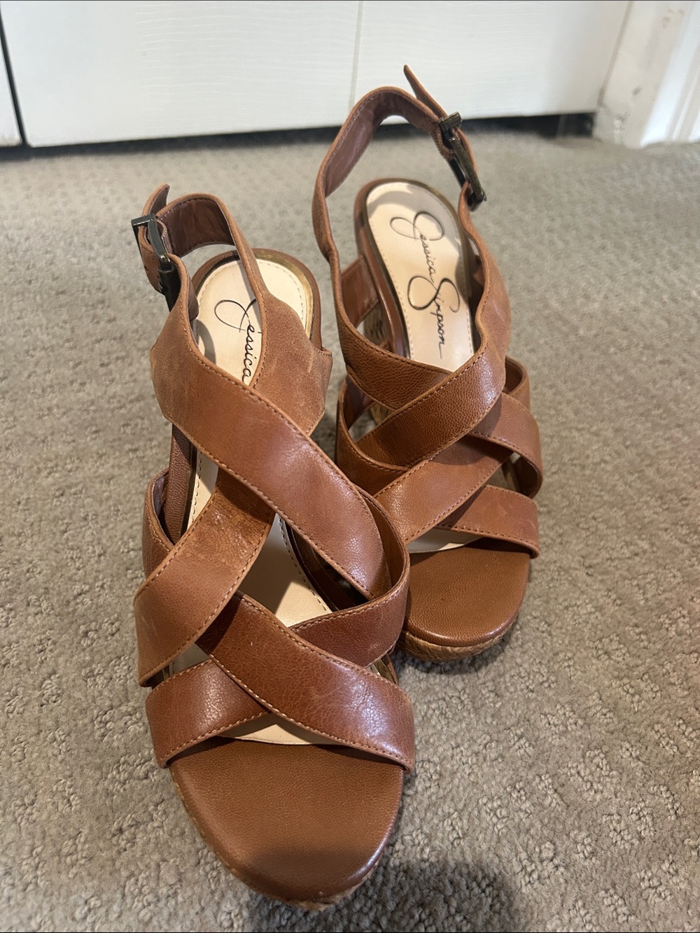 Jessica Simpson Tan Crisscross Wedge Sandals